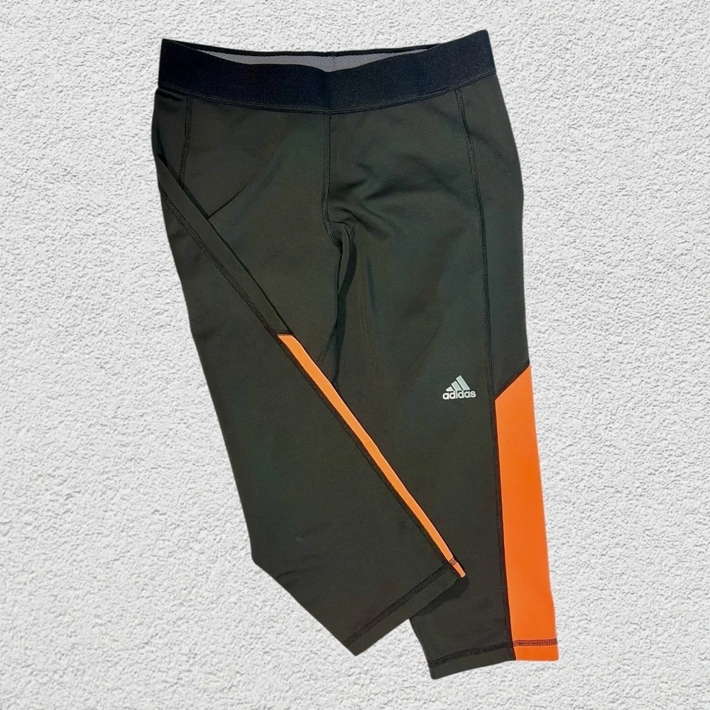 Adidas Techfit Medium Compression Black & Orange Women’s Capri Athletic Pant M